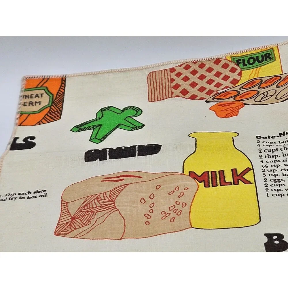 Vintage 1970s Whole Wheat Recipes Linen Tea Towel